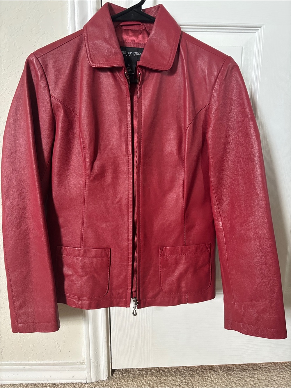 White House Black Market Red Leather Zip Jacket